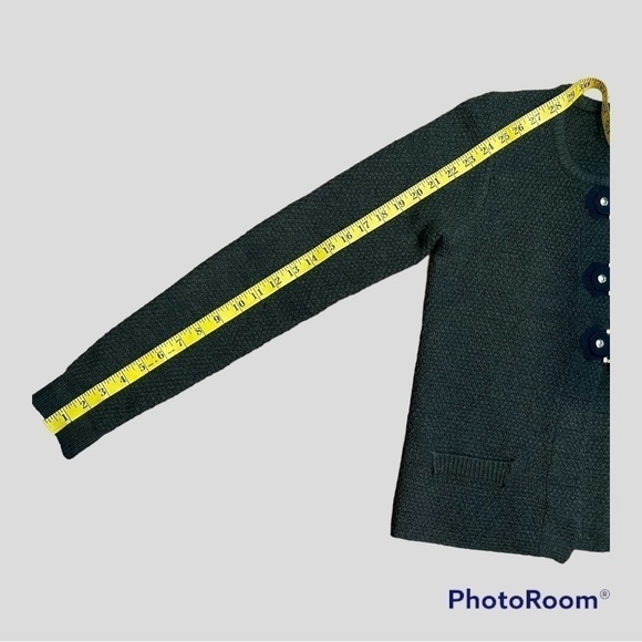 Cynthia Rowley army green boucle cardigan with buckles, size small. - Picture 7 of 9